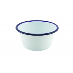 Emaille ovenschaal rond met blauwe rand 12 cm (12 stuks)