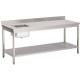 Gastro M RVS cheftafel met spoelbak rechts en achteropstand 85x120x70cm