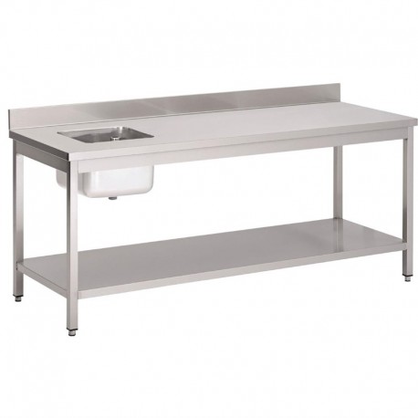 Gastro M RVS cheftafel met spoelbak rechts en achteropstand 85x120x70cm