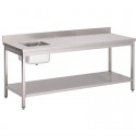 Gastro M RVS cheftafel met spoelbak rechts en achteropstand 85x200x70cm